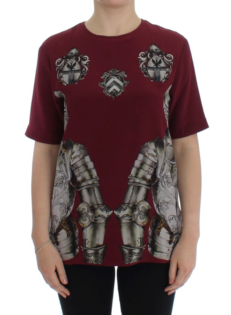 Dolce & Gabbana Red Knight Print Silk Blouse T-Shirt
