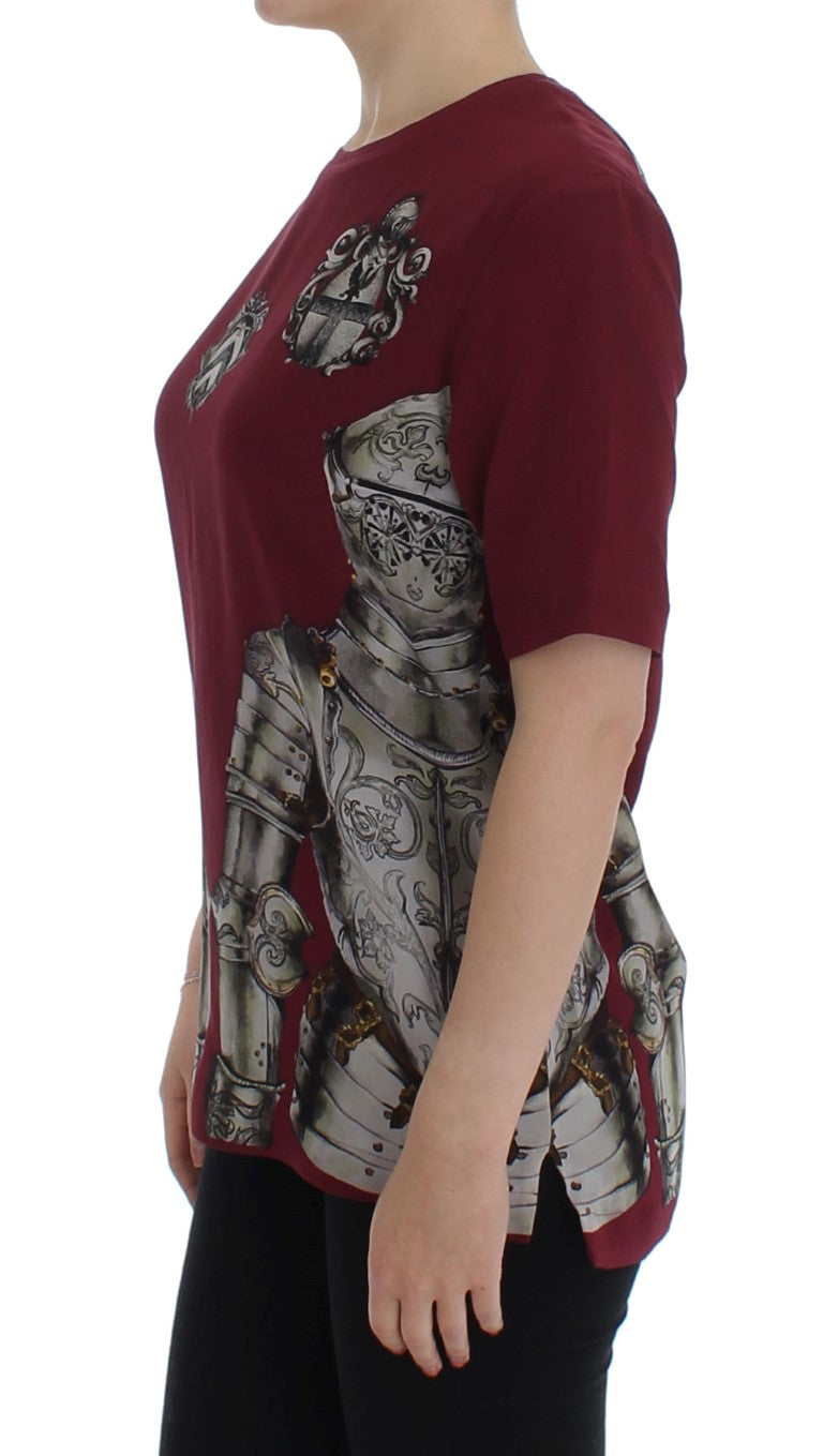 Dolce & Gabbana Red Knight Print Silk Blouse T-Shirt-2
