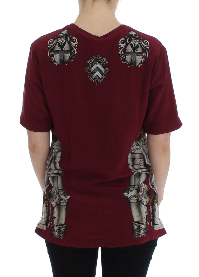 Dolce & Gabbana Red Knight Print Silk Blouse T-Shirt-3