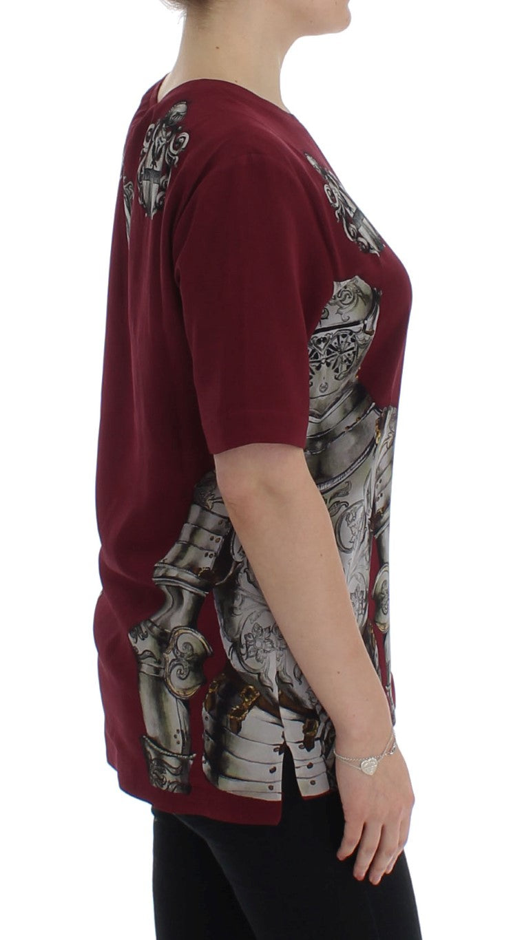 Dolce & Gabbana Red Knight Print Silk Blouse T-Shirt-4