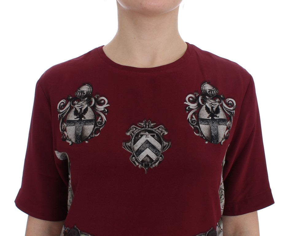 Dolce & Gabbana Red Knight Print Silk Blouse T-Shirt-5