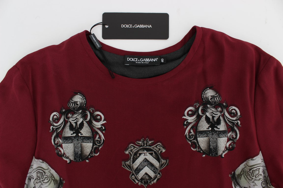 Dolce & Gabbana Red Knight Print Silk Blouse T-Shirt-6