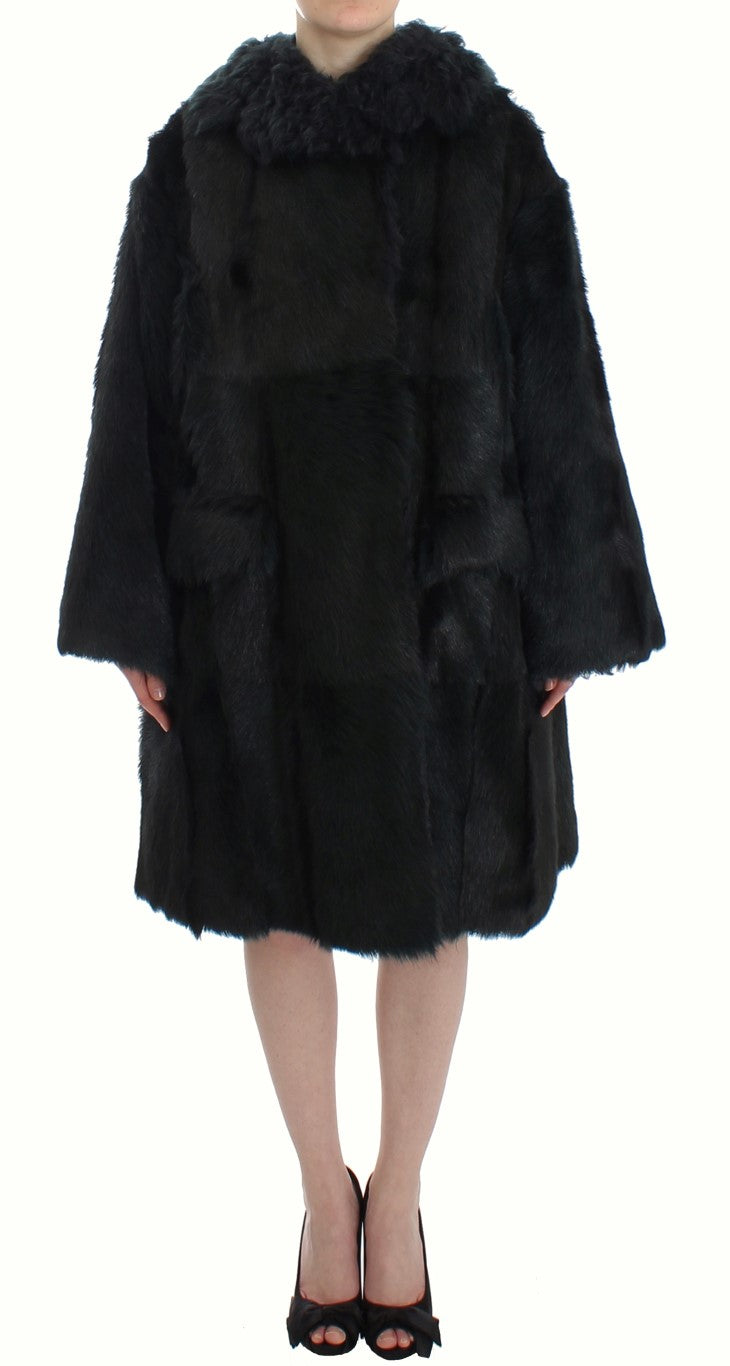 Dolce & Gabbana Black Goat Fur Shearling Long Jacket Coat-2