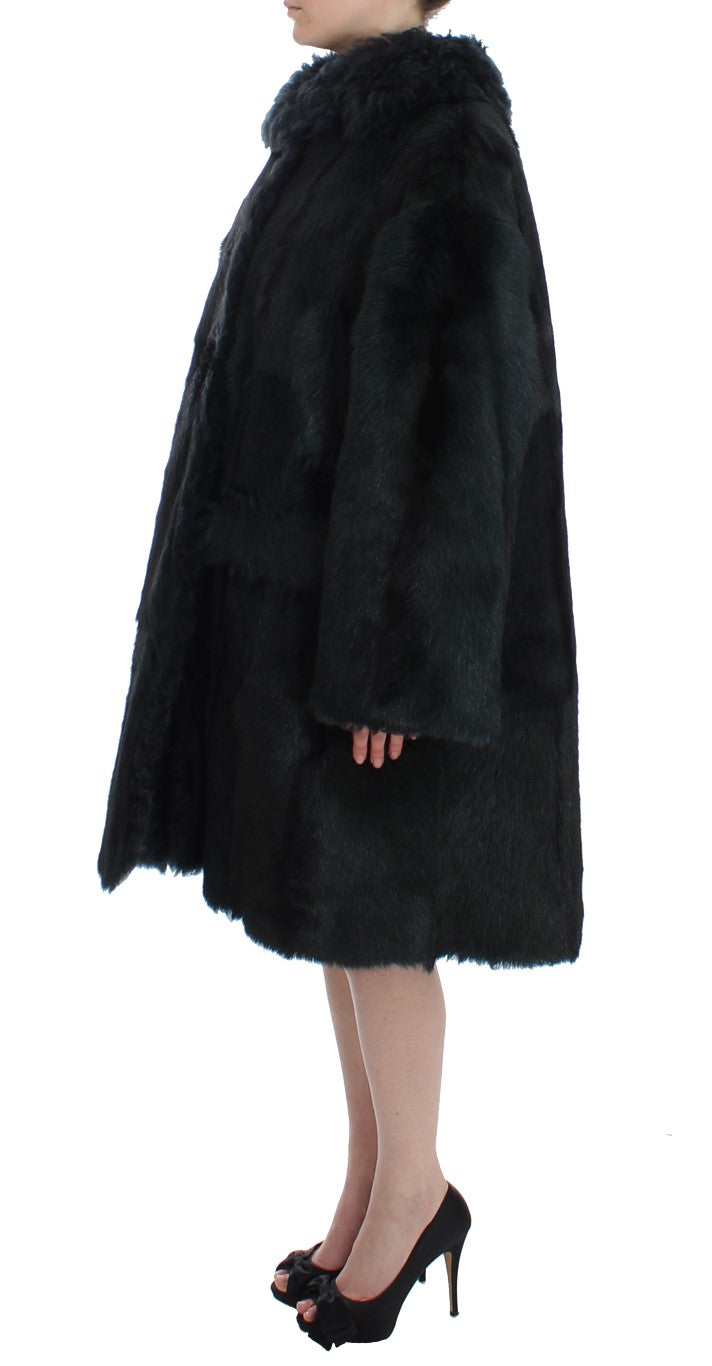 Dolce & Gabbana Black Goat Fur Shearling Long Jacket Coat-3