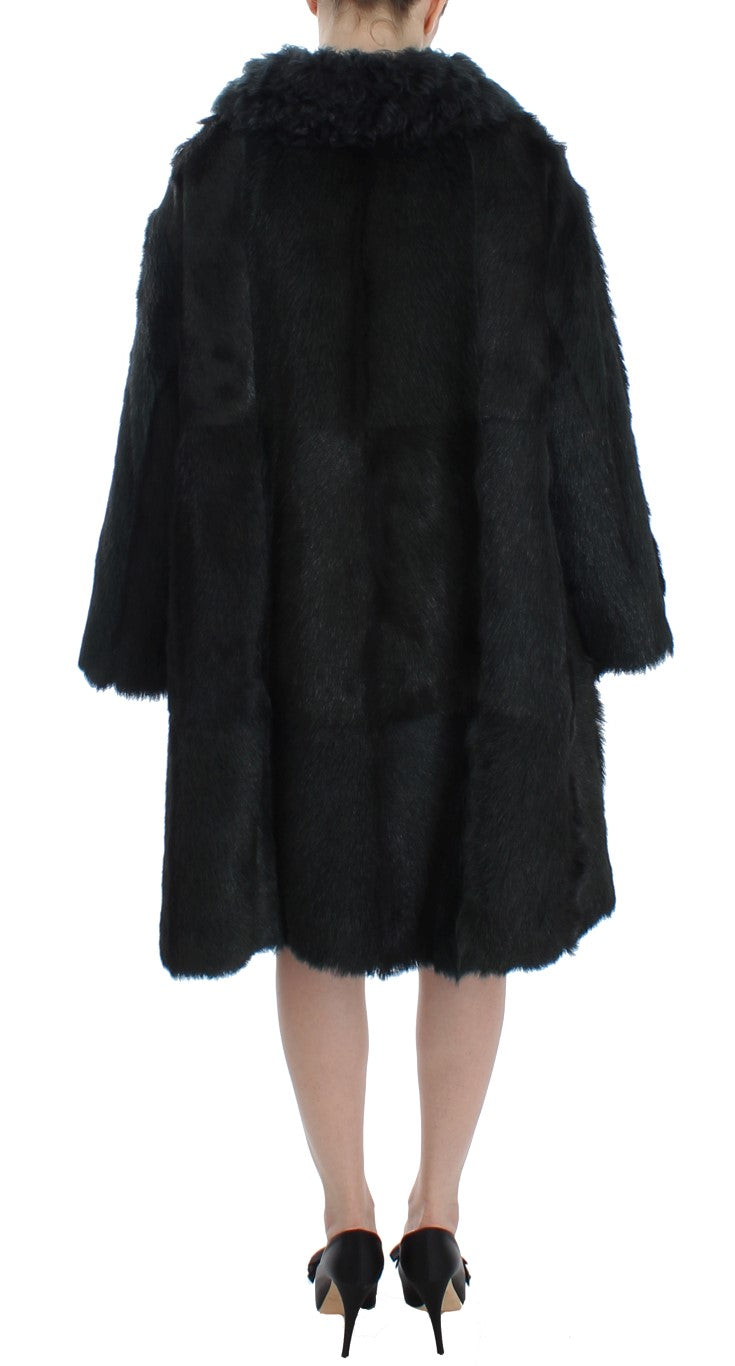 Dolce & Gabbana Black Goat Fur Shearling Long Jacket Coat-4