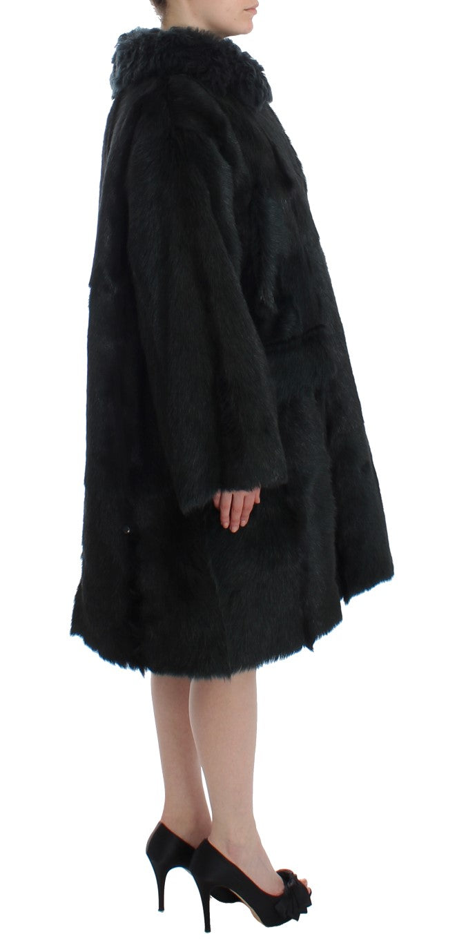 Dolce & Gabbana Black Goat Fur Shearling Long Jacket Coat-5