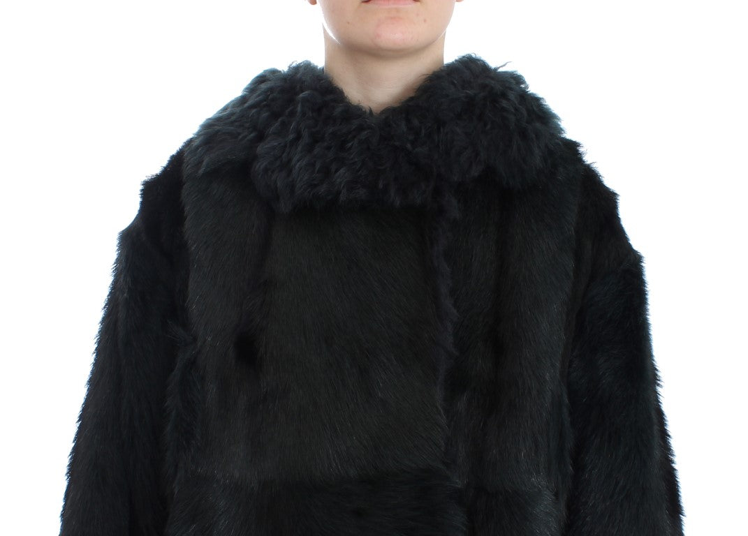 Dolce & Gabbana Black Goat Fur Shearling Long Jacket Coat-6
