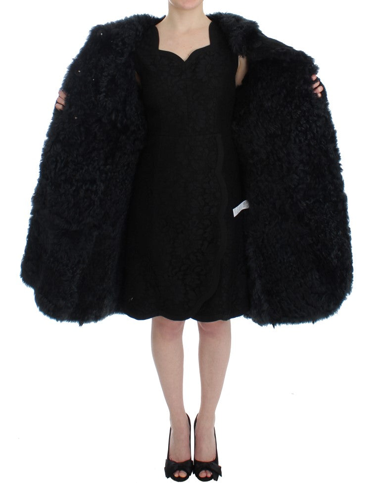 Dolce & Gabbana Black Goat Fur Shearling Long Jacket Coat-8