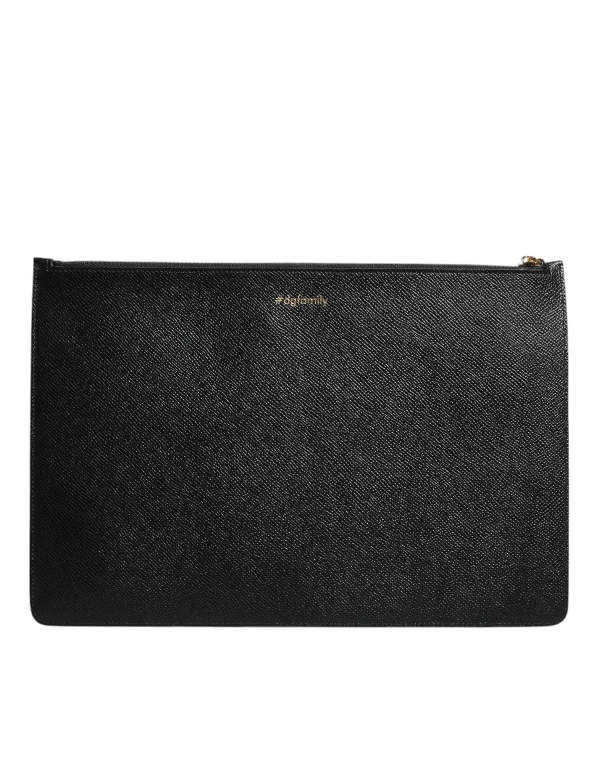 Dolce & Gabbana Black Leather #DGFAMILY Embellished Men's Zip Pouch Bag-4