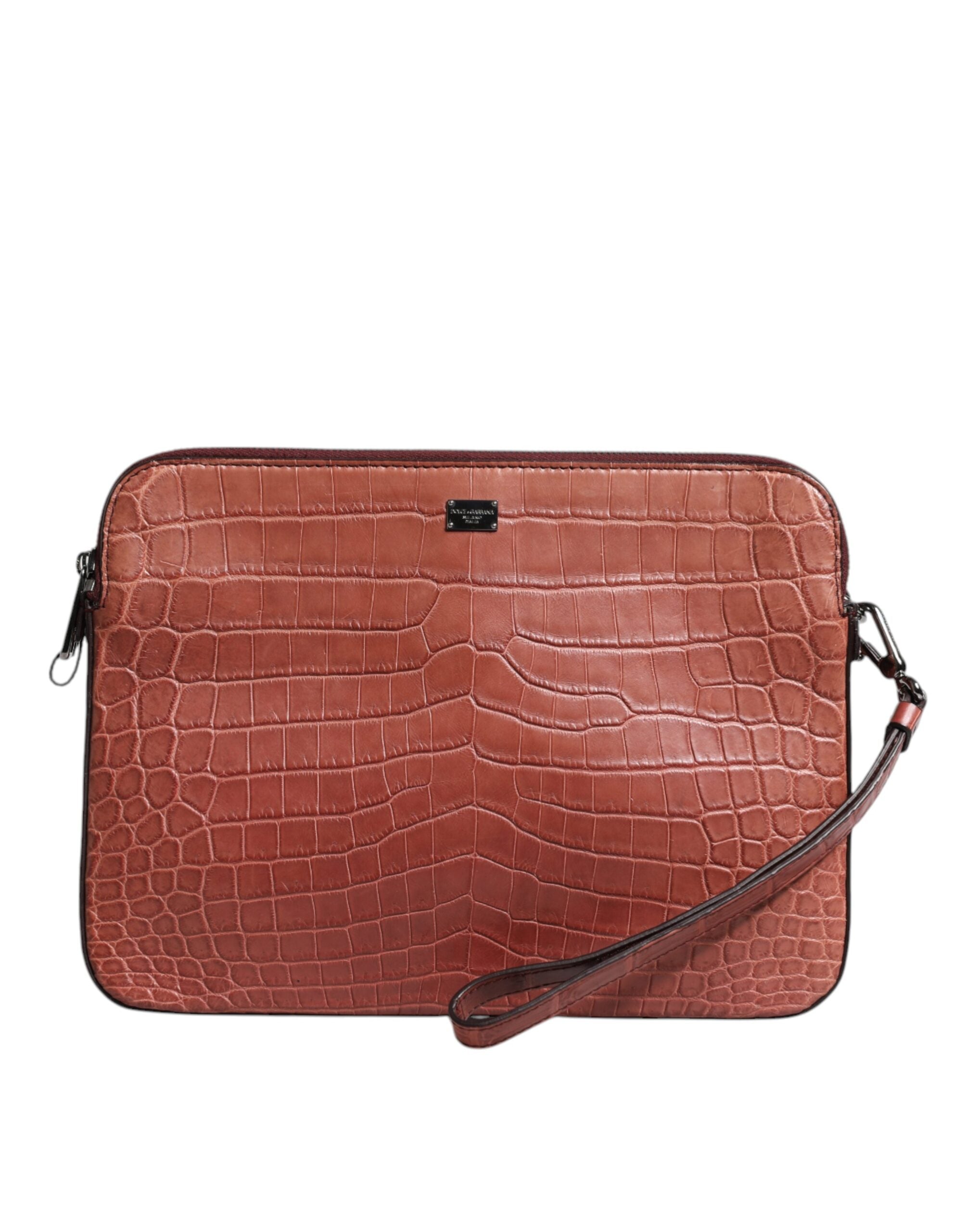 Dolce & Gabbana Bordeaux Krokoleder Logo-Plakette Herren Aktentasche Tasche-1