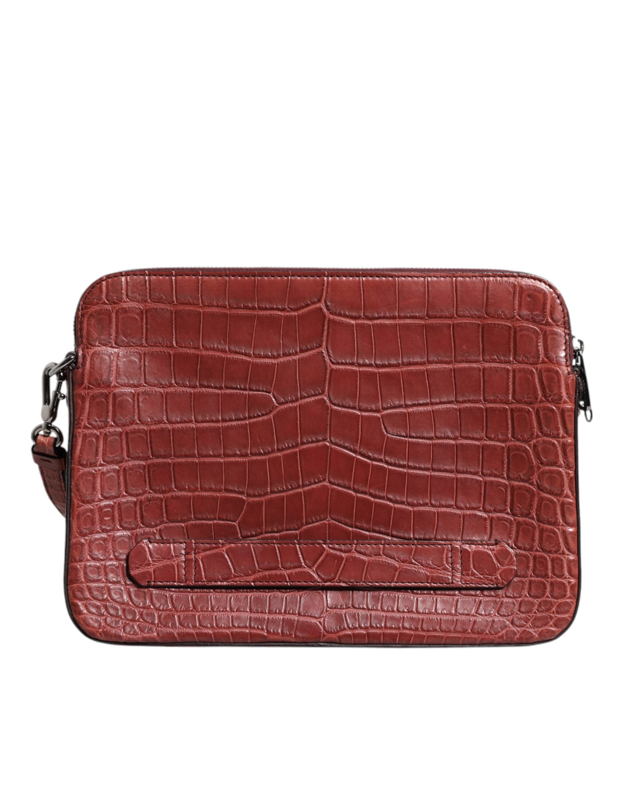 Dolce & Gabbana Bordeaux Krokoleder Logo-Plakette Herren Aktentasche Tasche-5