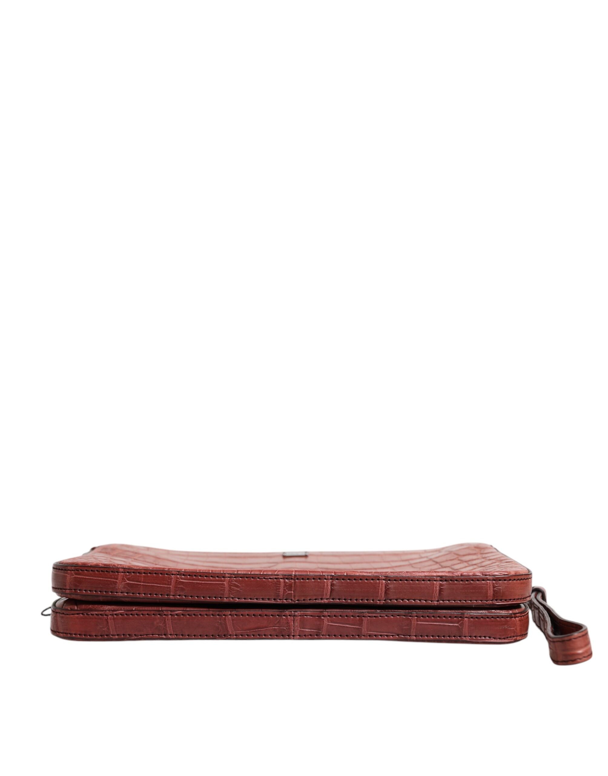 Dolce & Gabbana Bordeaux Krokoleder Logo-Plakette Herren Aktentasche Tasche-6