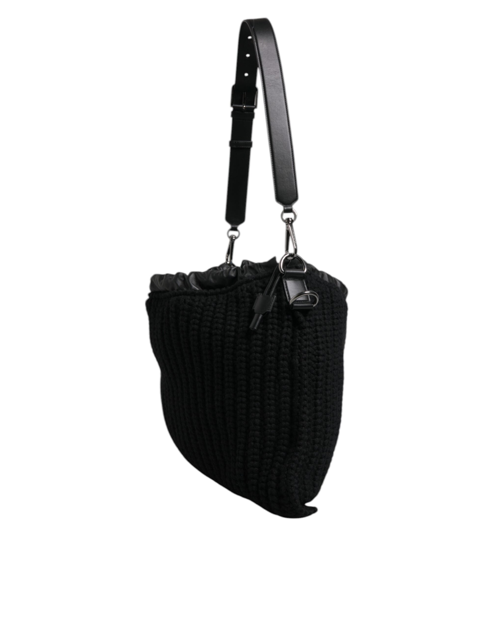 Dolce & Gabbana black leather shoulder bag with cashmere knit-3