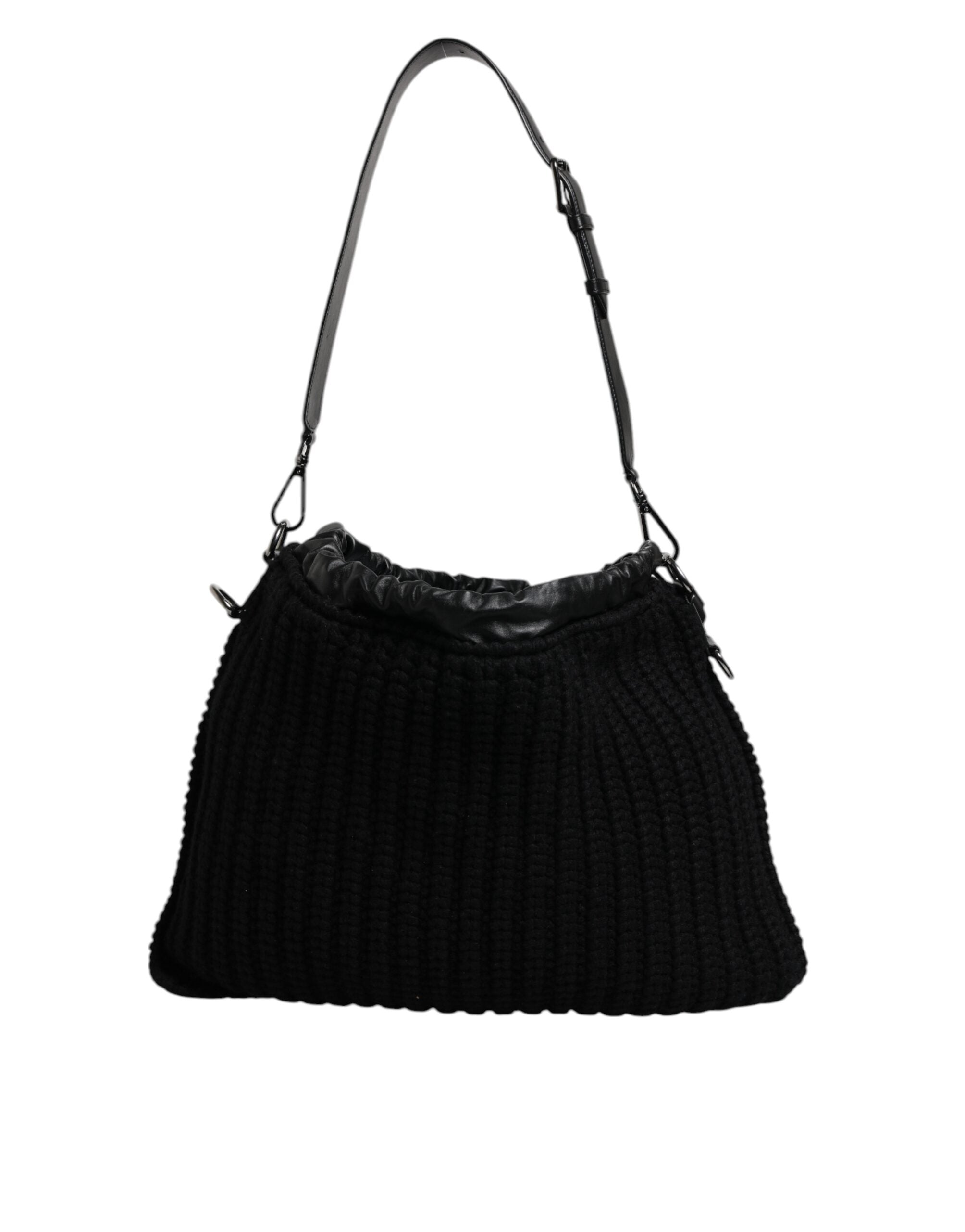 Dolce & Gabbana black leather shoulder bag with cashmere knit-4