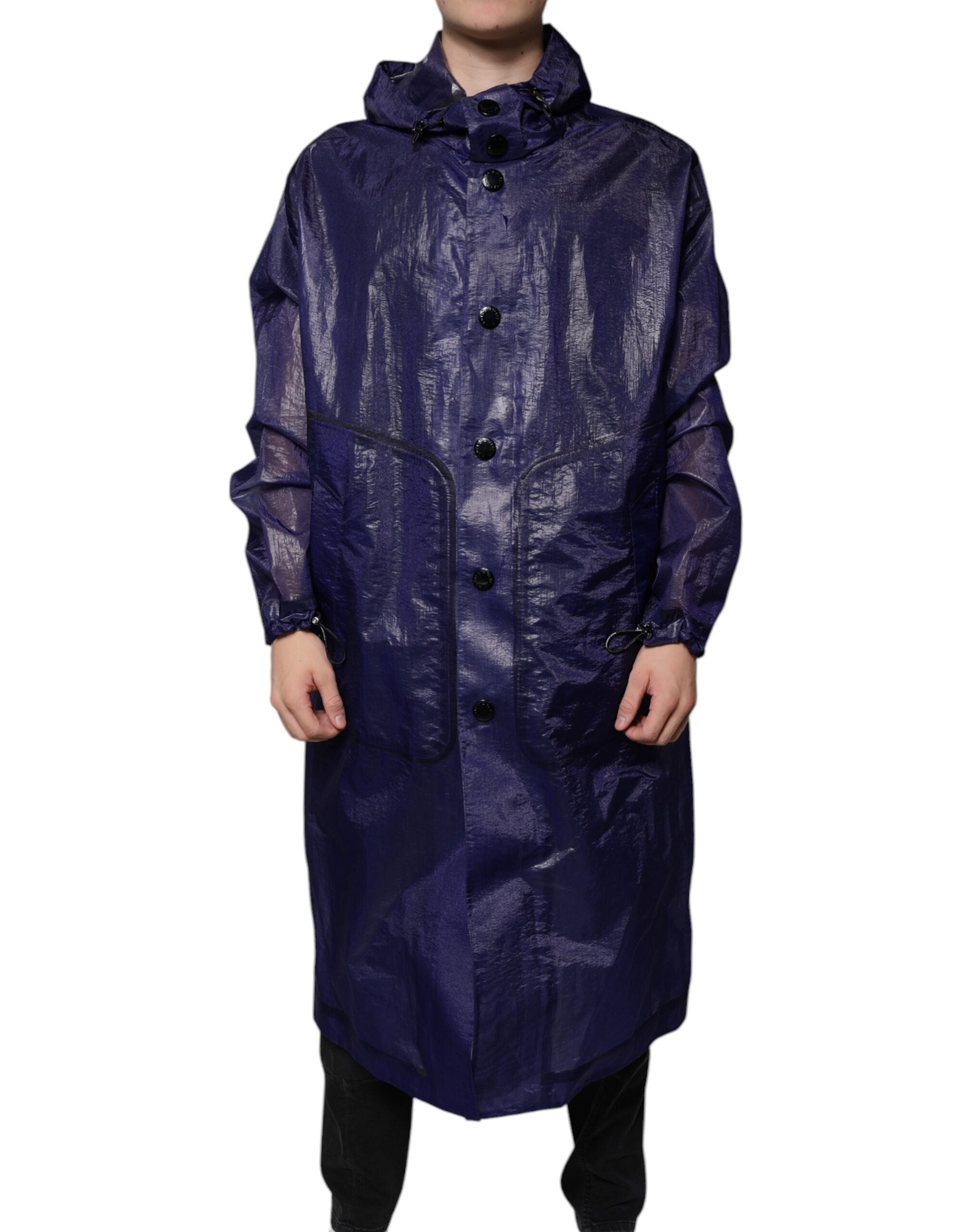 Dolce & Gabbana Dark Blue Cotton Hooded Men's Raincoat Jacket-2