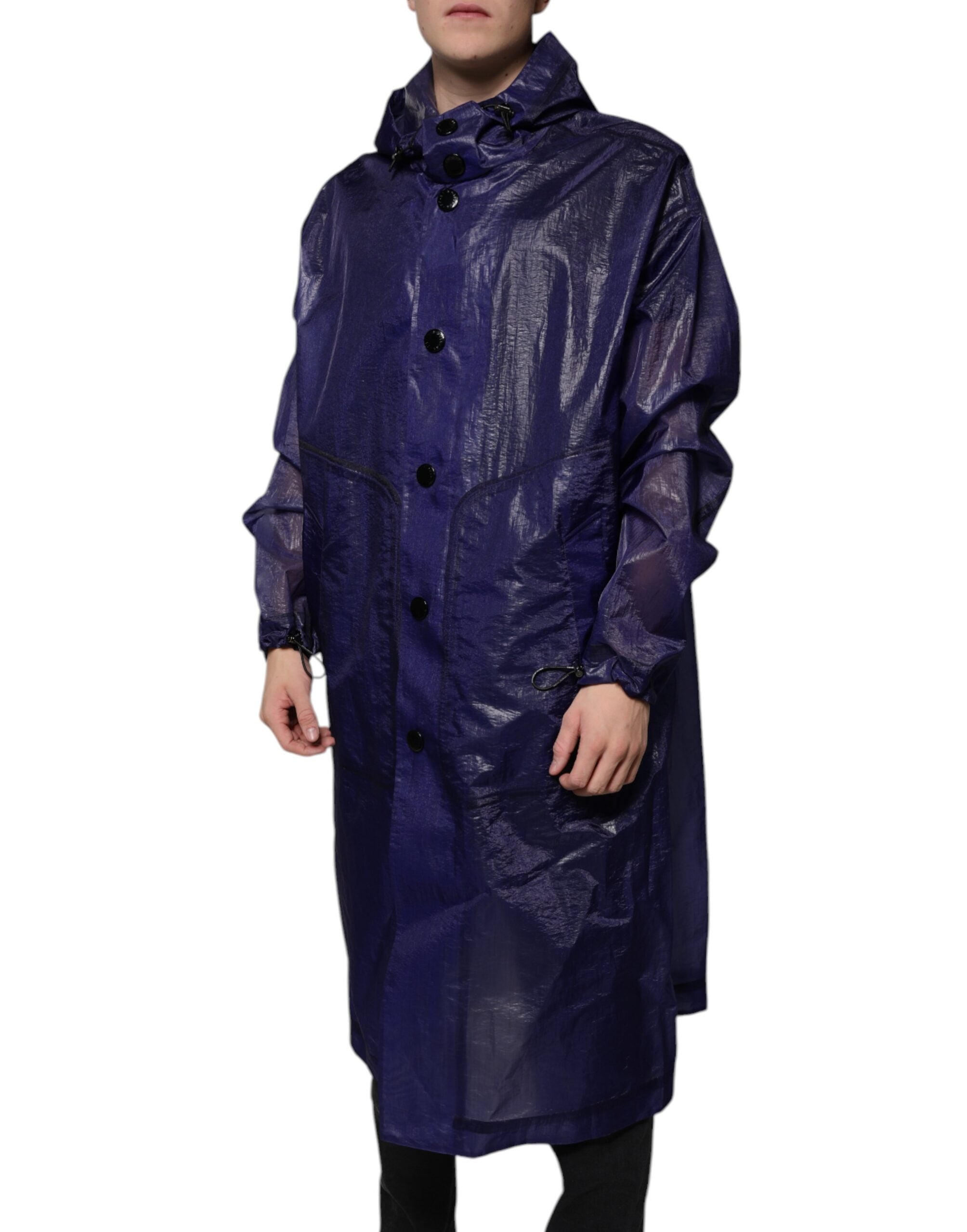 Dolce & Gabbana Dark Blue Cotton Hooded Men's Raincoat Jacket-3