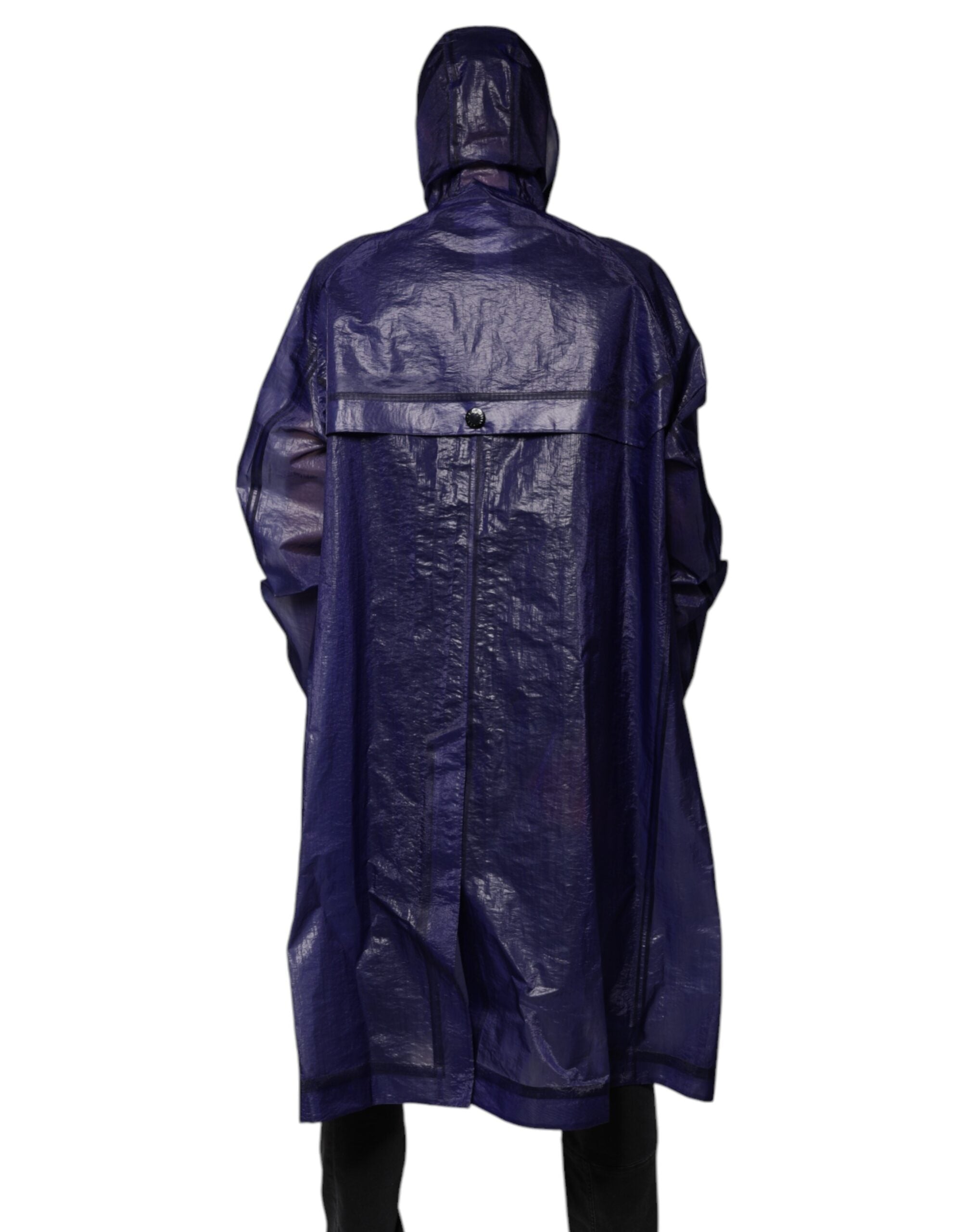 Dolce & Gabbana Dark Blue Cotton Hooded Men's Raincoat Jacket-4