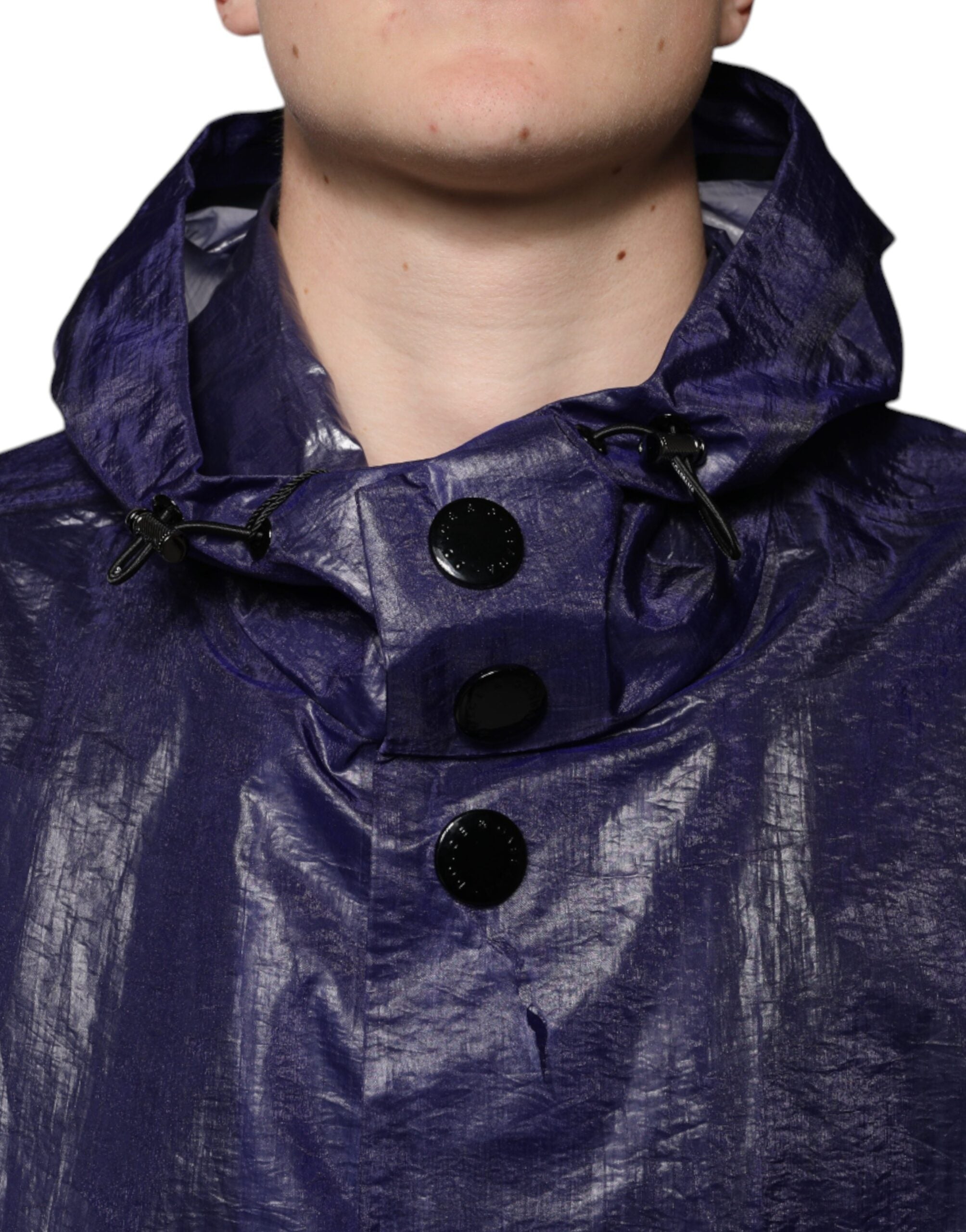 Dolce & Gabbana Dark Blue Cotton Hooded Men's Raincoat Jacket-5
