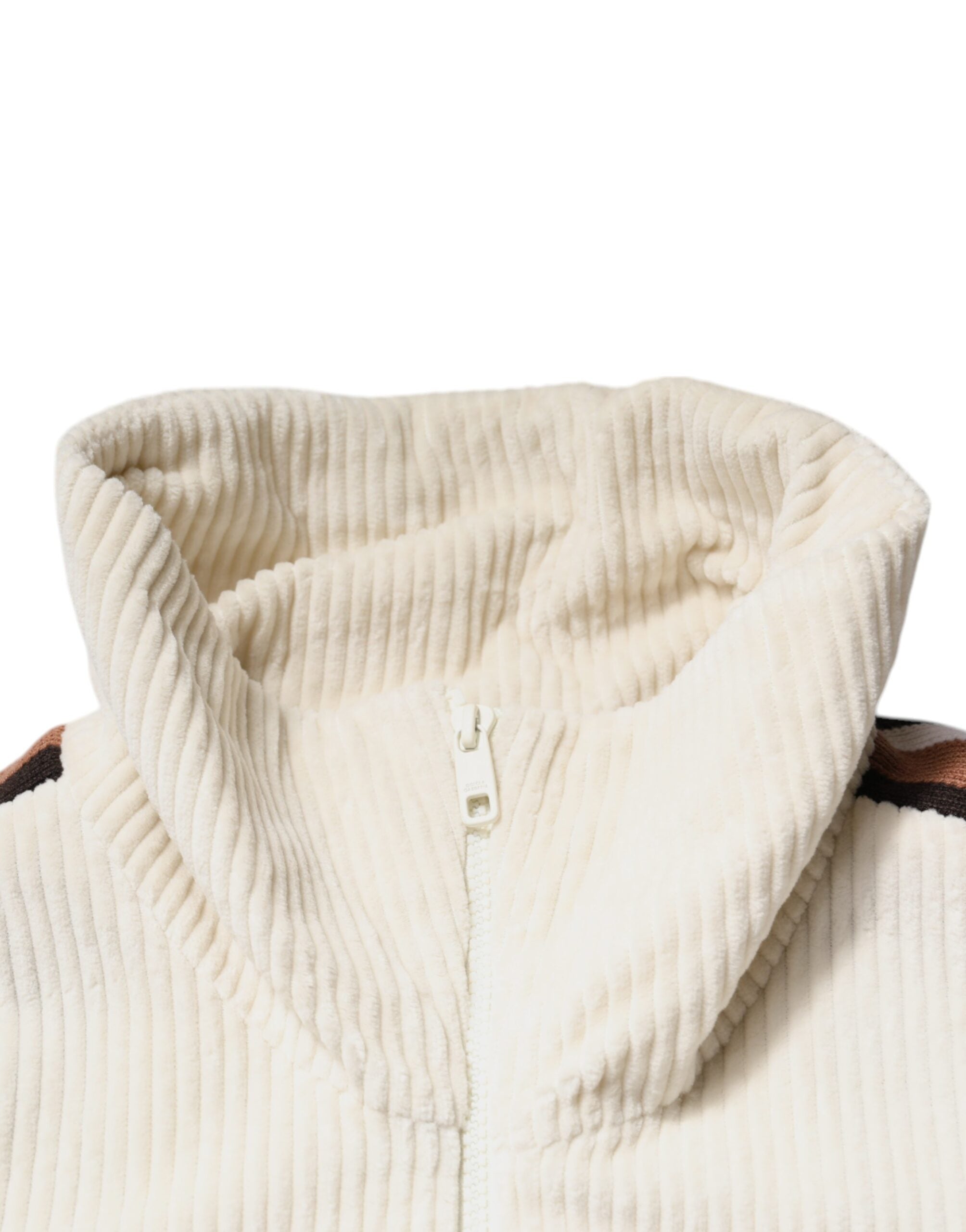 Chaqueta de pana de algodón con cremallera y aplique de logotipo beige de Dolce & Gabbana-7