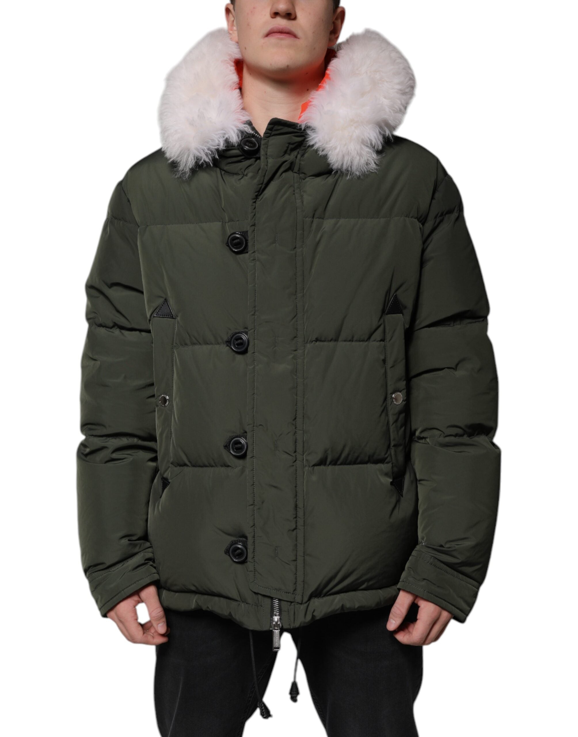 Dsquared² Green hooded jacket with long sleeves made of fur and shearling-2