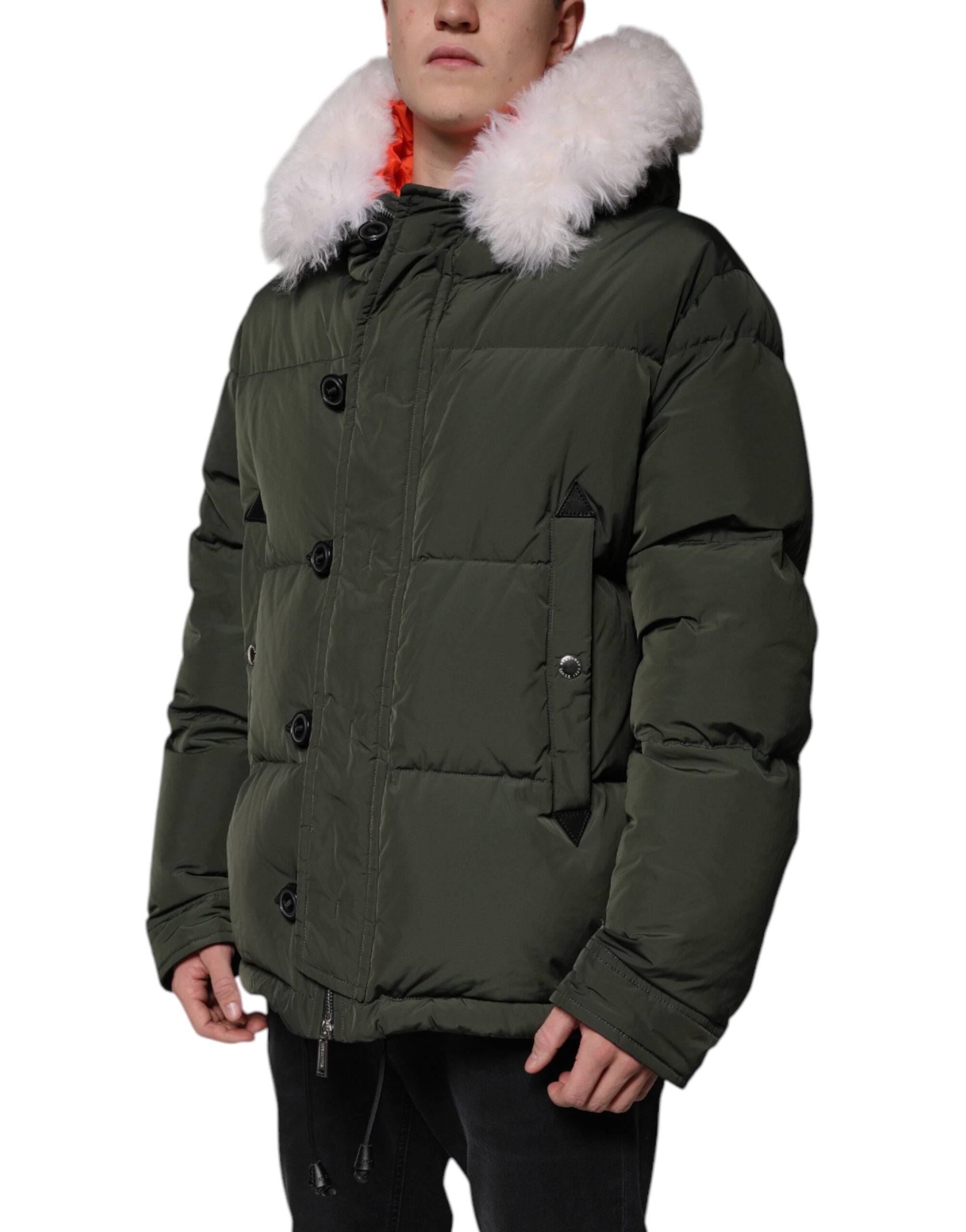 Dsquared² Green hooded jacket with long sleeves made of fur and shearling-3