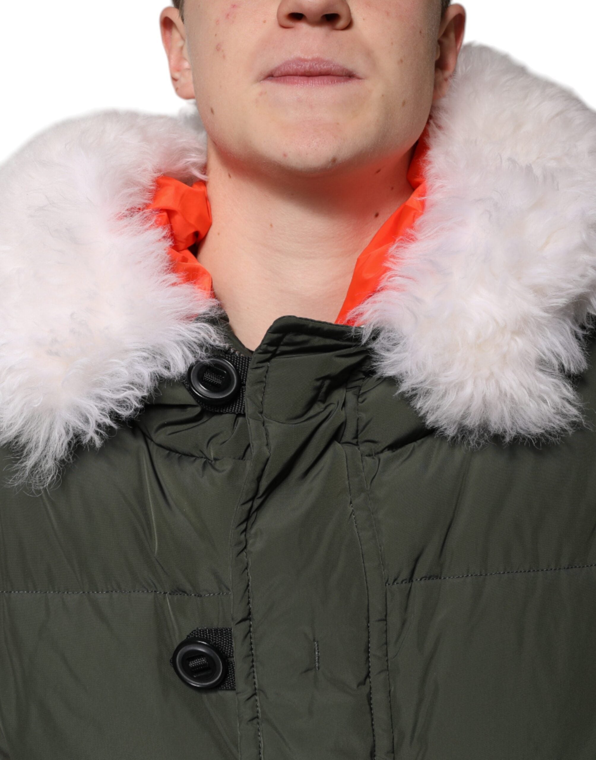 Dsquared² Green hooded jacket with long sleeves made of fur and shearling-5