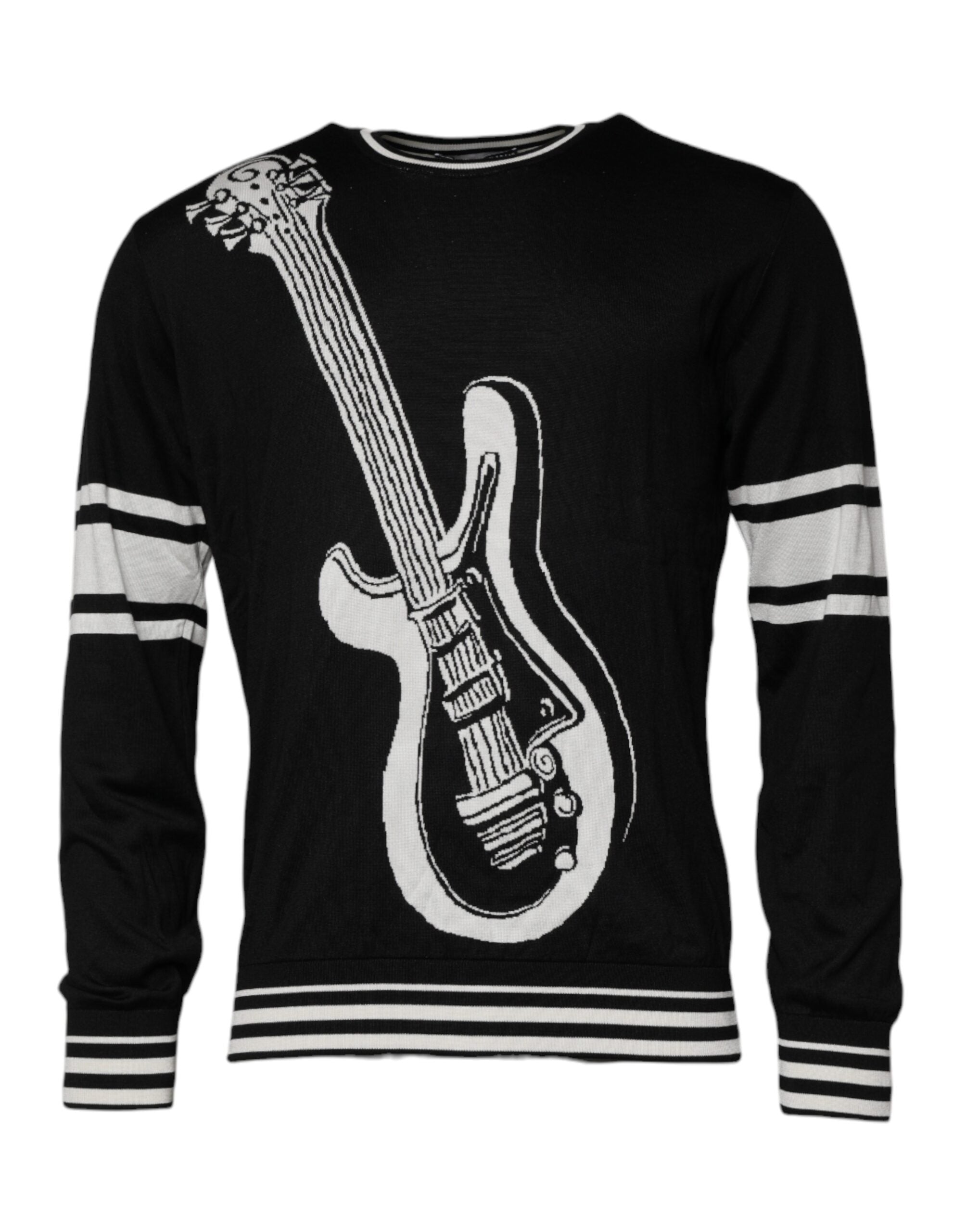 Dolce & Gabbana black and white guitar silk sweater with round neck-1