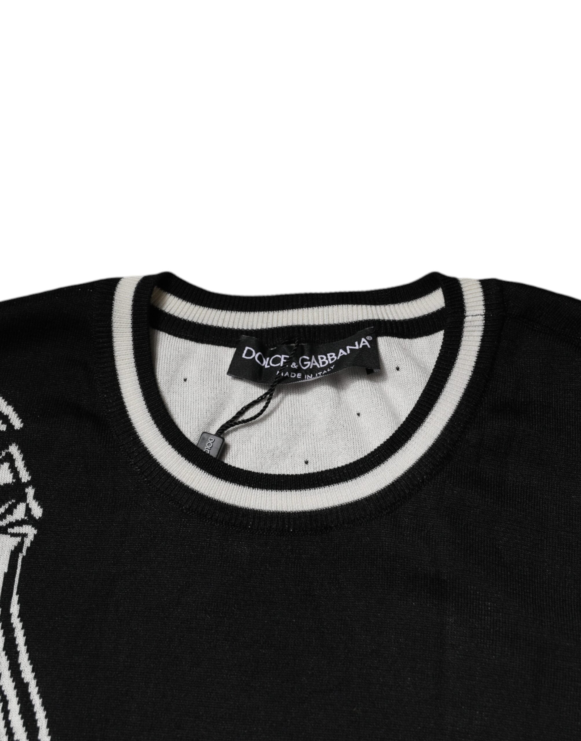 Dolce & Gabbana black and white guitar silk sweater with round neck-5