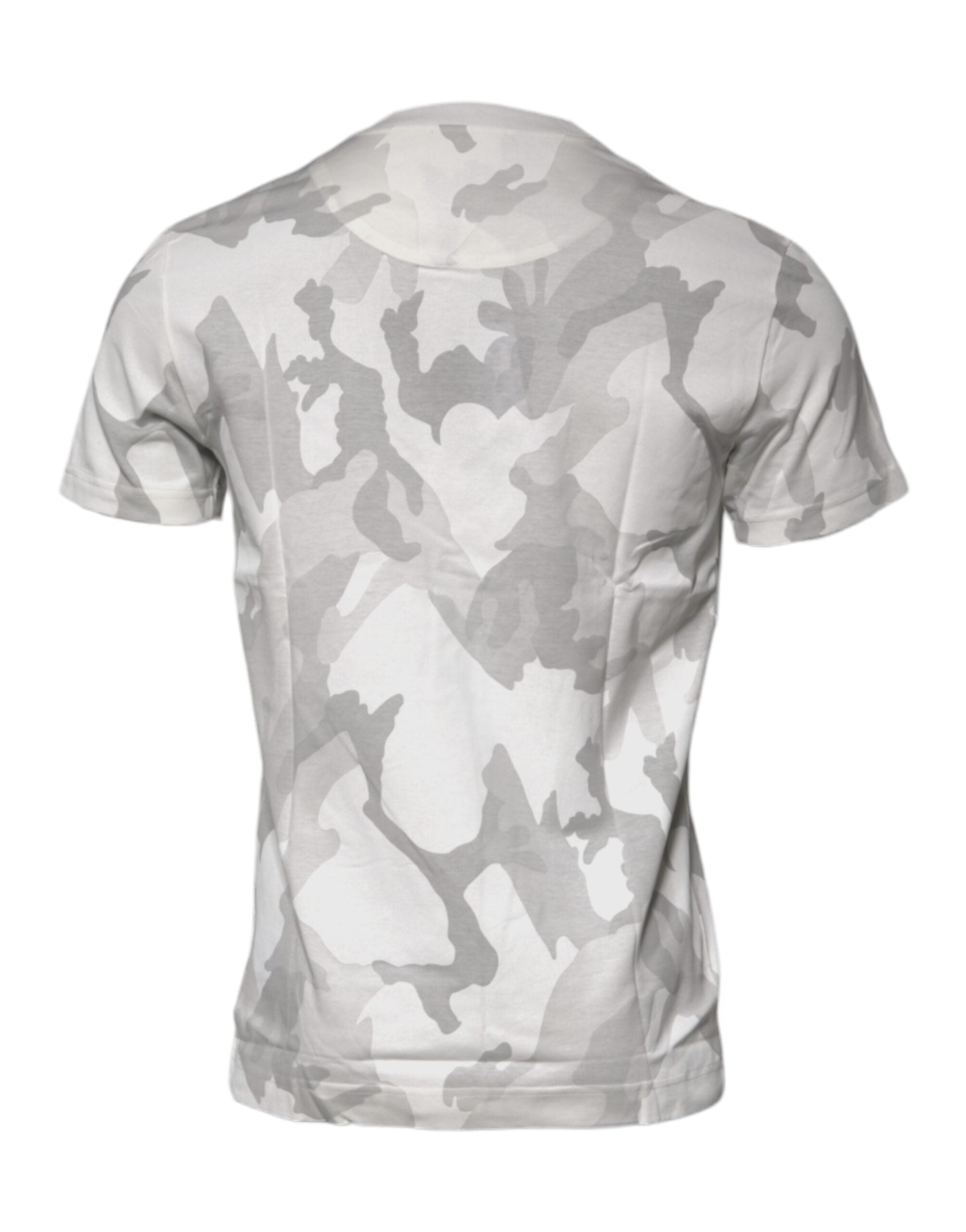 Camiseta de algodón con cuello redondo y estampado de camuflaje blanco y gris de Dolce & Gabbana-4