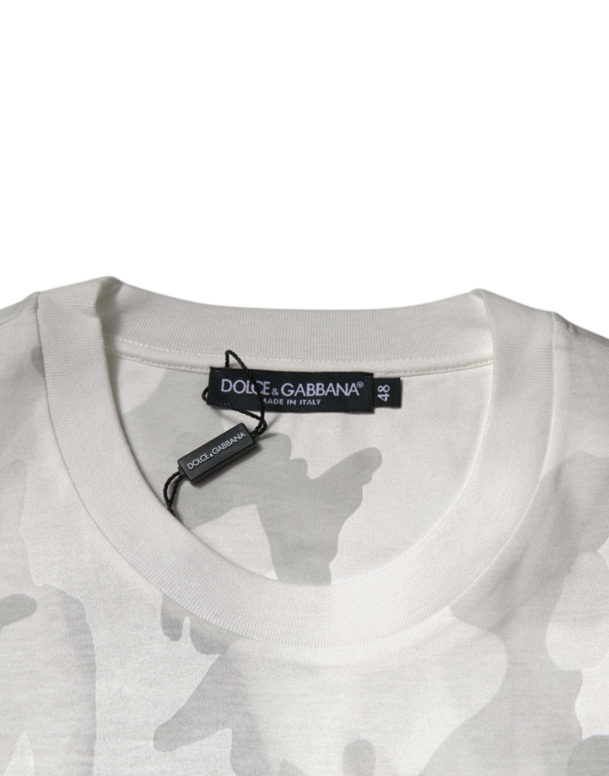 Camiseta de algodón con cuello redondo y estampado de camuflaje blanco y gris de Dolce & Gabbana-5