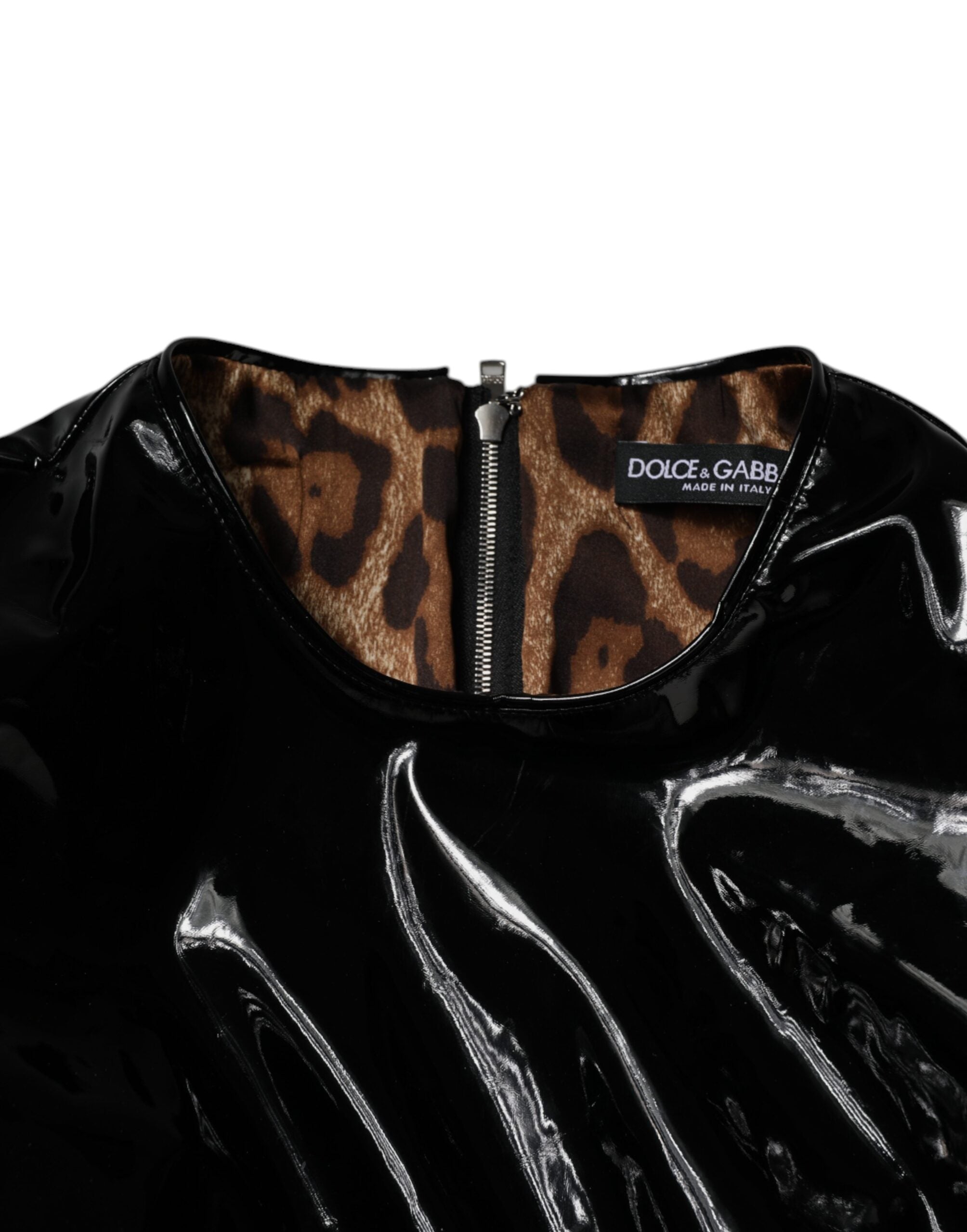 Dolce & Gabbana Schwarzes Lackleder Minikleid mit Puffärmeln-6