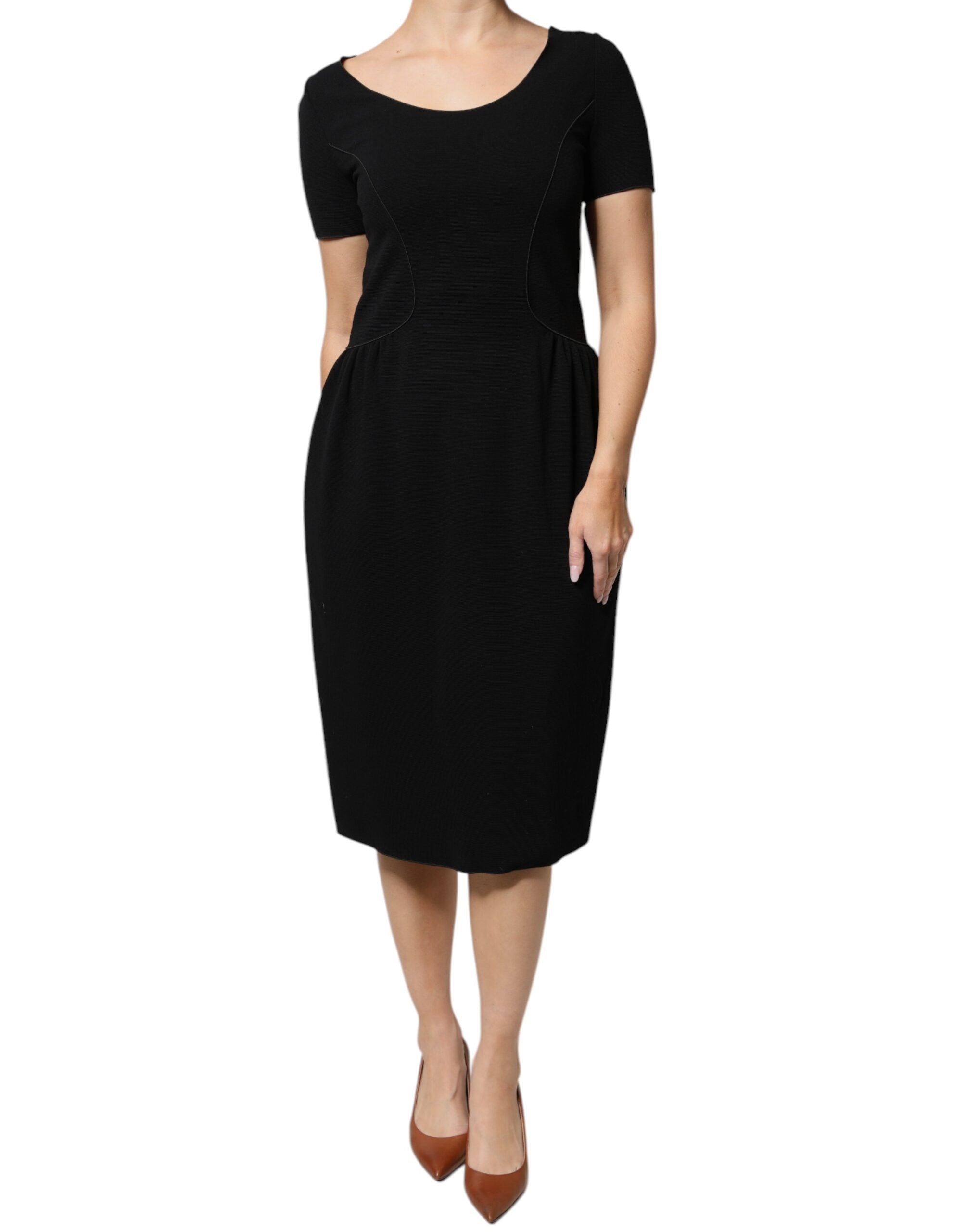 Emporio Armani Schwarzes Viskosekleid mit kurzen Ärmeln und Midikleid-2