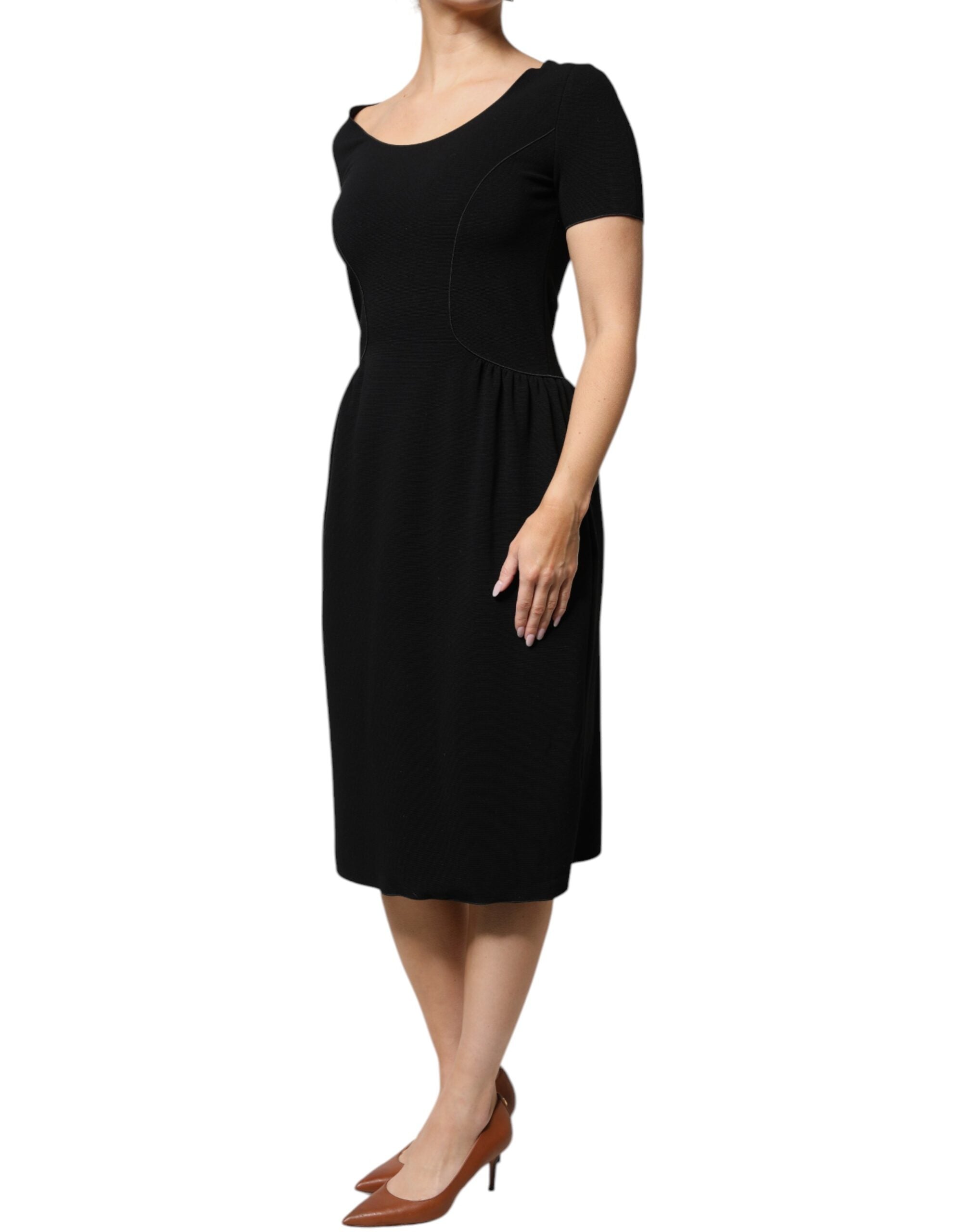 Emporio Armani Schwarzes Viskosekleid mit kurzen Ärmeln und Midikleid-3