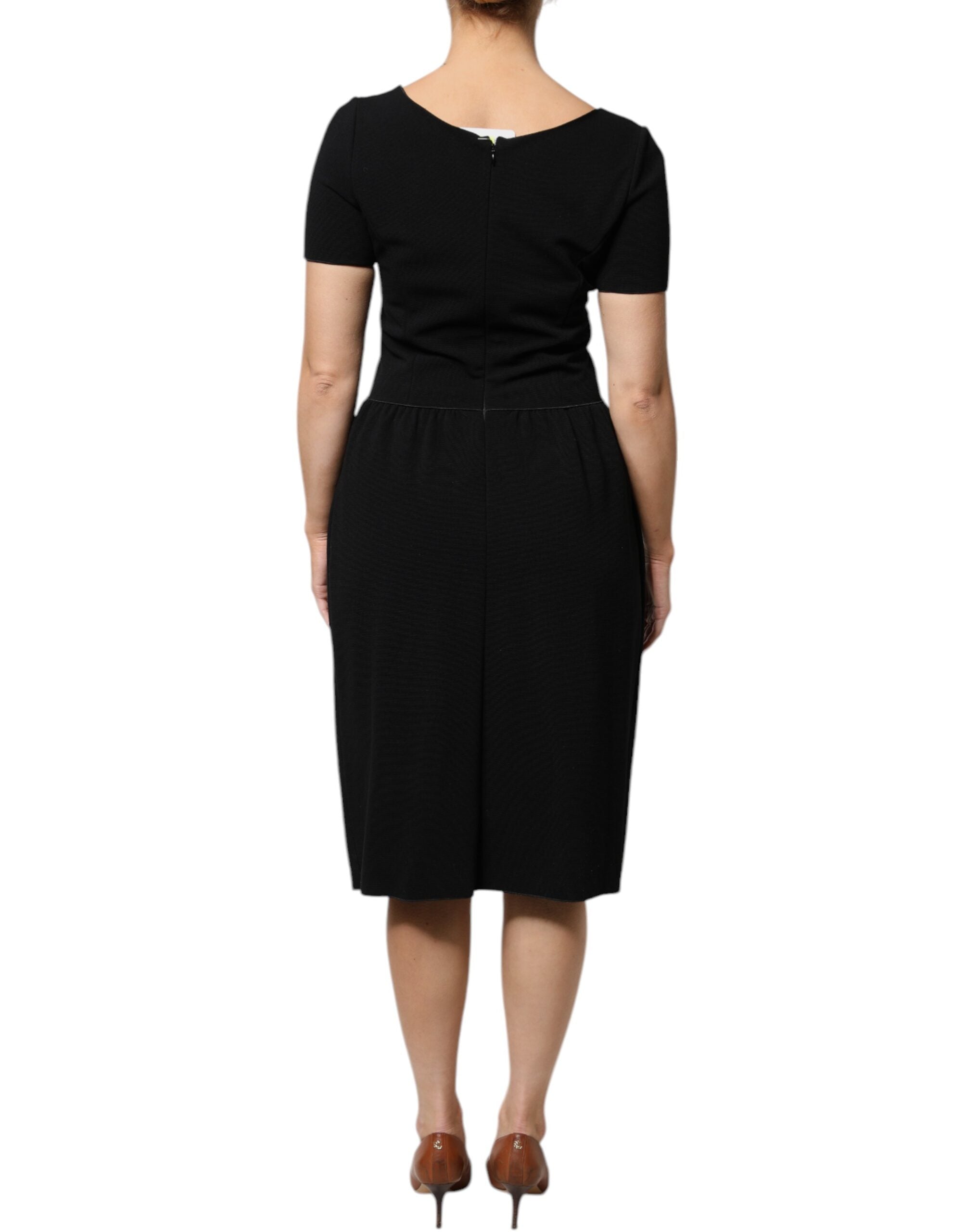 Emporio Armani Schwarzes Viskosekleid mit kurzen Ärmeln und Midikleid-4
