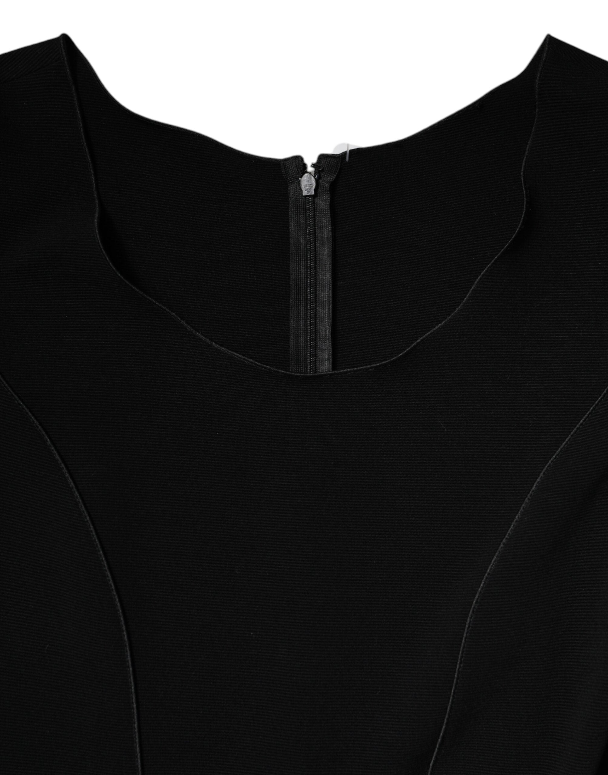 Emporio Armani Schwarzes Viskosekleid mit kurzen Ärmeln und Midikleid-6