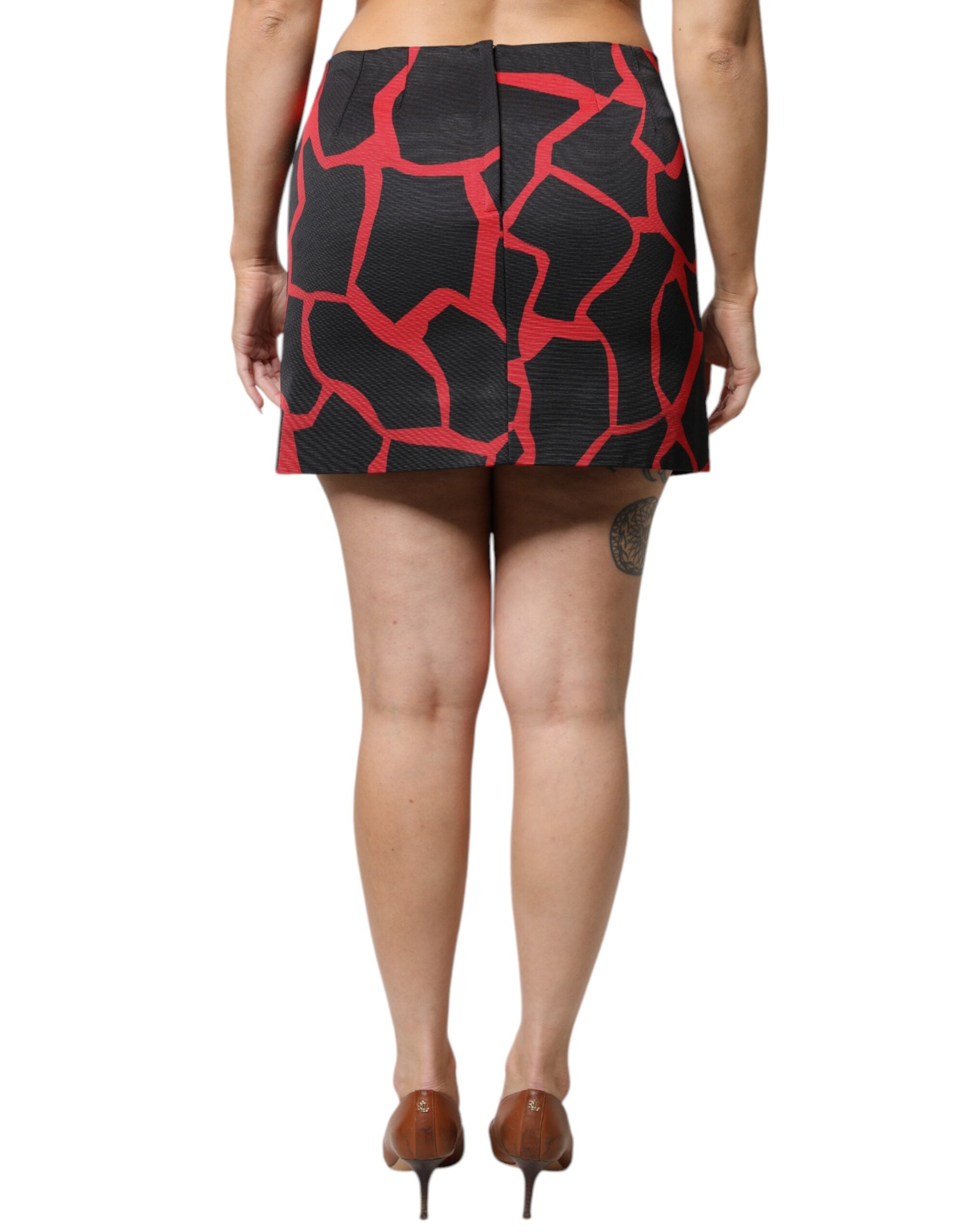 Minifalda de talle medio con corte A y diseño abstracto en negro y rojo de Dolce & Gabbana-4