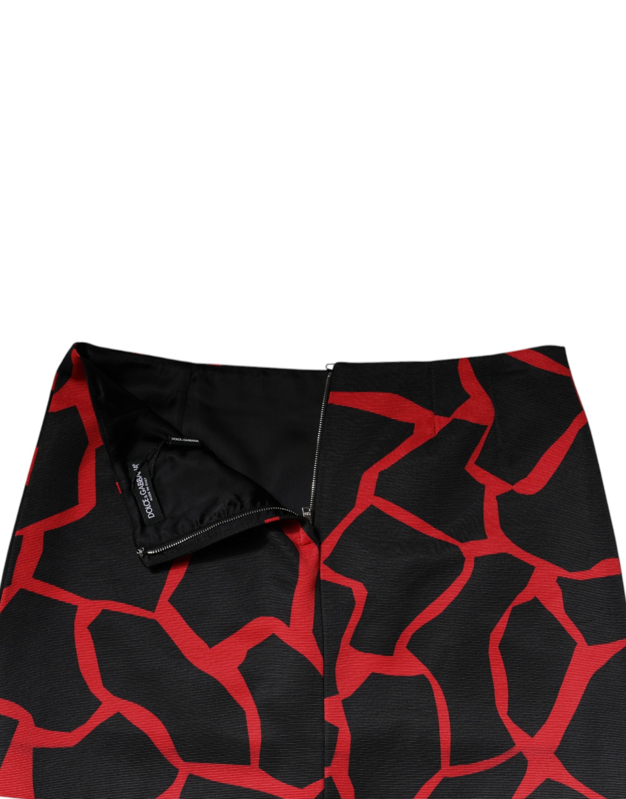 Minifalda de talle medio con corte A y diseño abstracto en negro y rojo de Dolce & Gabbana-5
