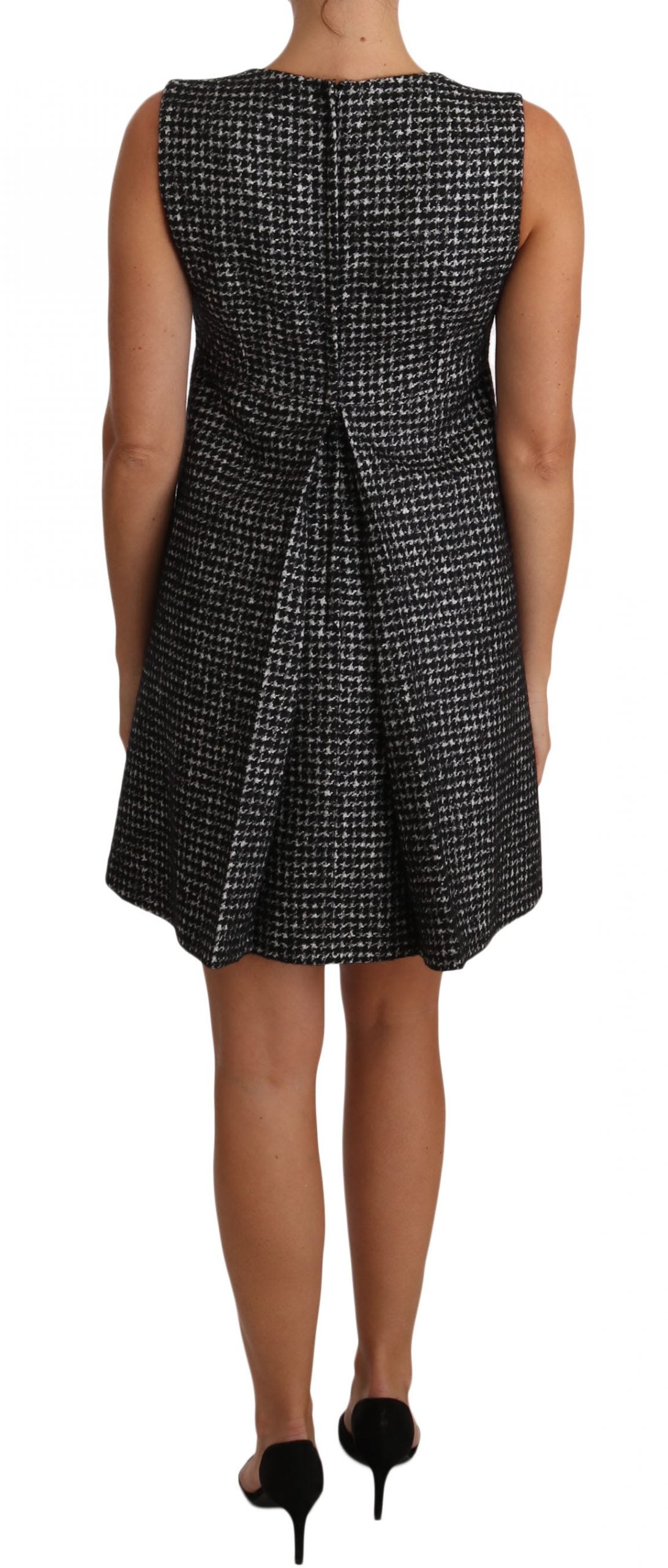 Vestido mini de pata de gallo gris con apliques florales de Dolce & Gabbana-2