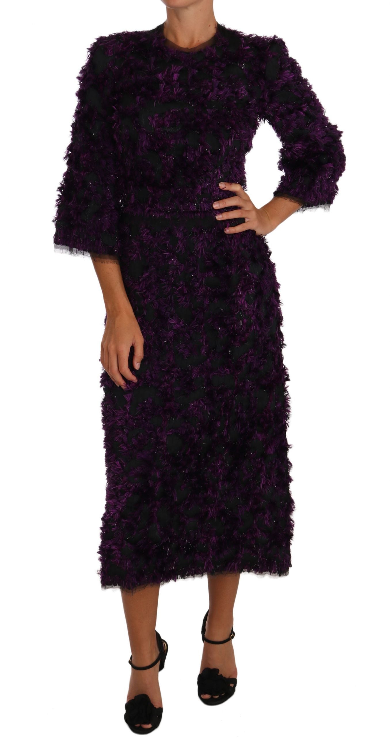 Dolce & Gabbana Purple Fringe Midi Sheath Dress-1