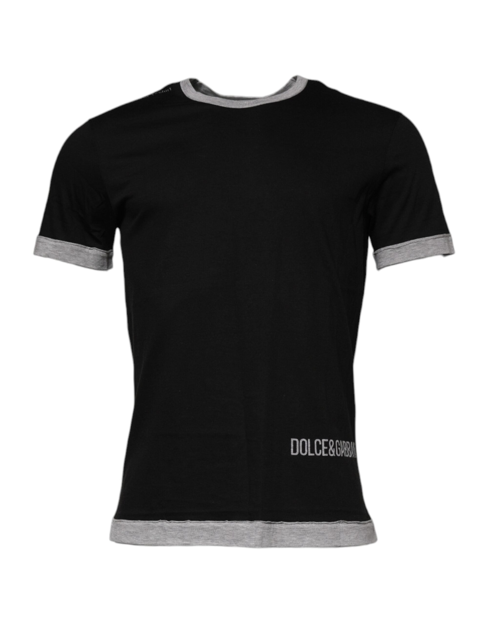 Dolce & Gabbana Schwarzes Logo Baumwolle Rundhalsausschnitt Männer T-shirt-1