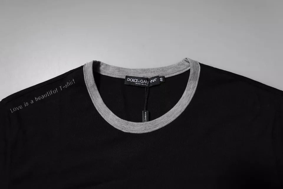 Dolce & Gabbana Schwarzes Logo Baumwolle Rundhalsausschnitt Männer T-shirt-5