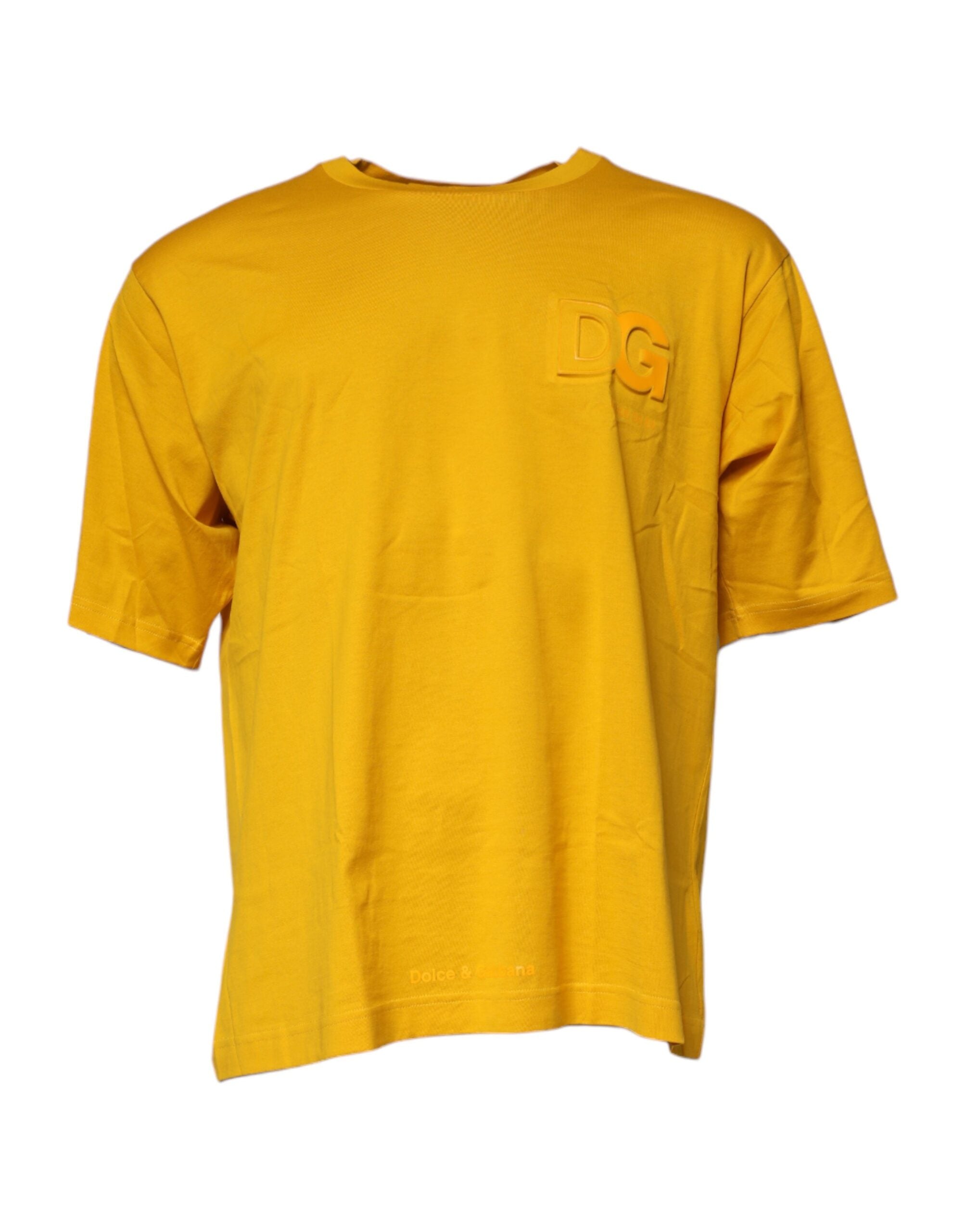 Dolce & Gabbana Dark Yellow Logo Cotton Crew Neck T-Shirt for Men-2