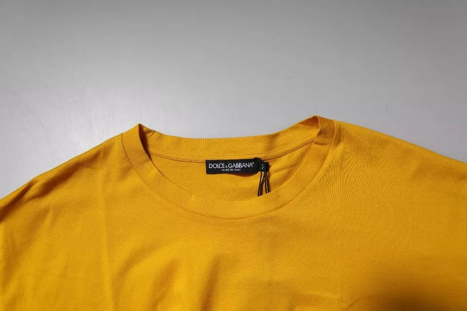 Dolce & Gabbana Dark Yellow Logo Cotton Crew Neck T-Shirt for Men-5