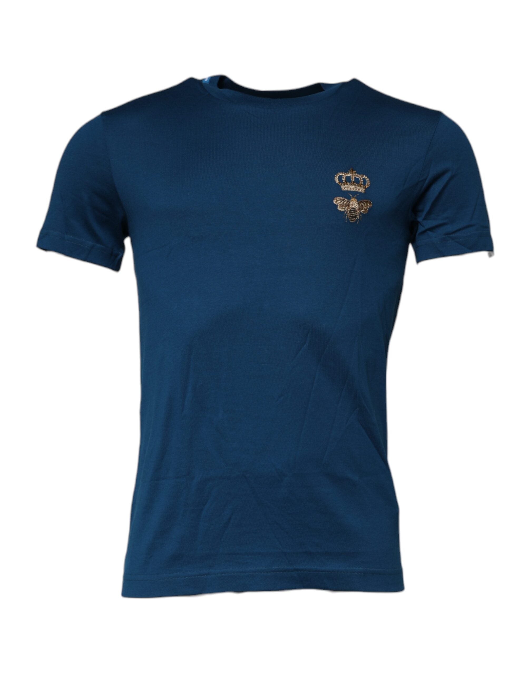 Dolce & Gabbana Blue Crown Bee Cotton Crew Neck T-Shirt for Men-2