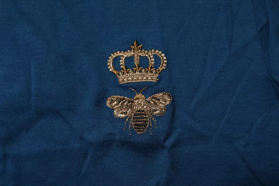 Dolce & Gabbana Blue Crown Bee Cotton Crew Neck T-Shirt for Men-4