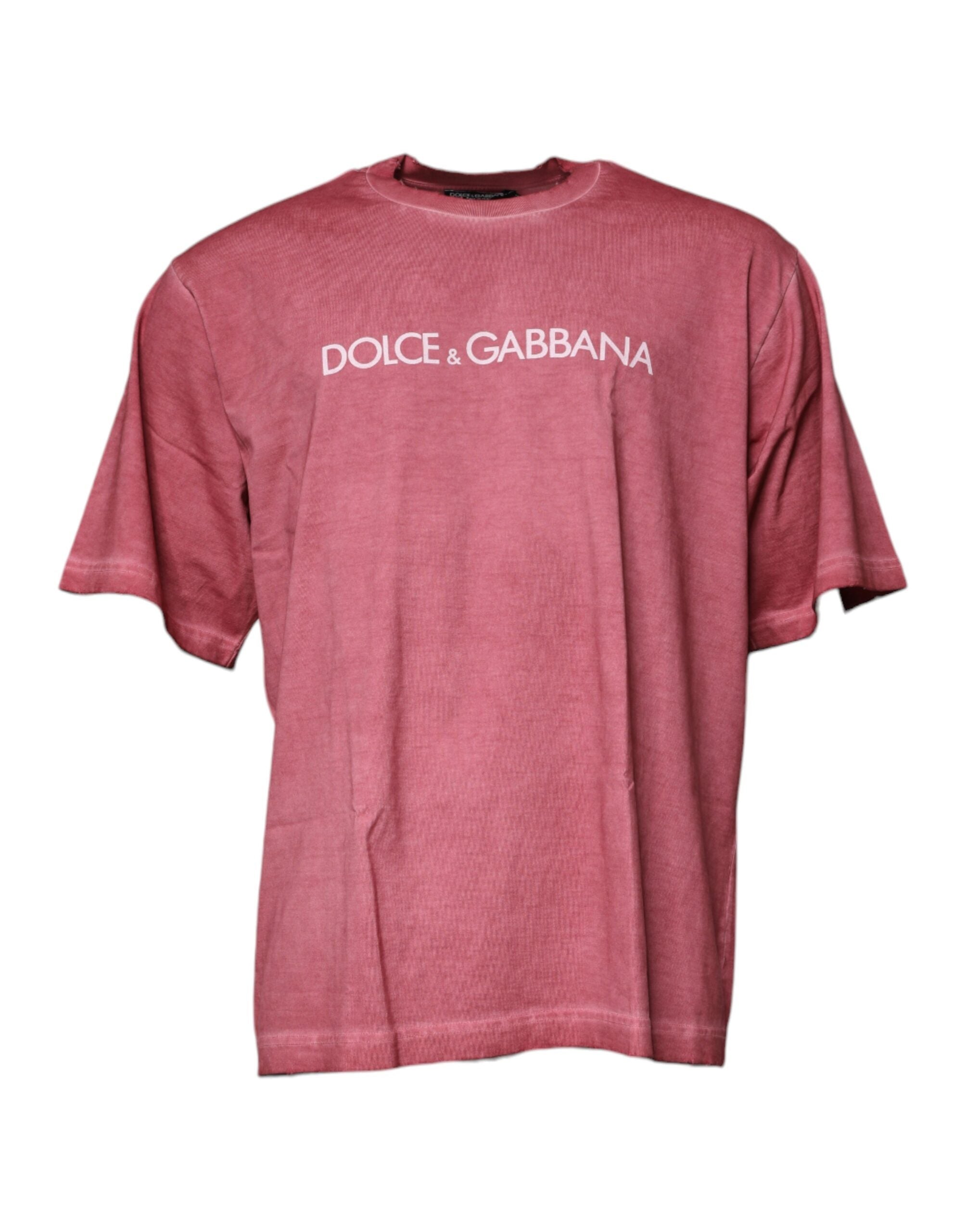 Dolce & Gabbana Pink Logo Print Cotton Crew Neck T-Shirt