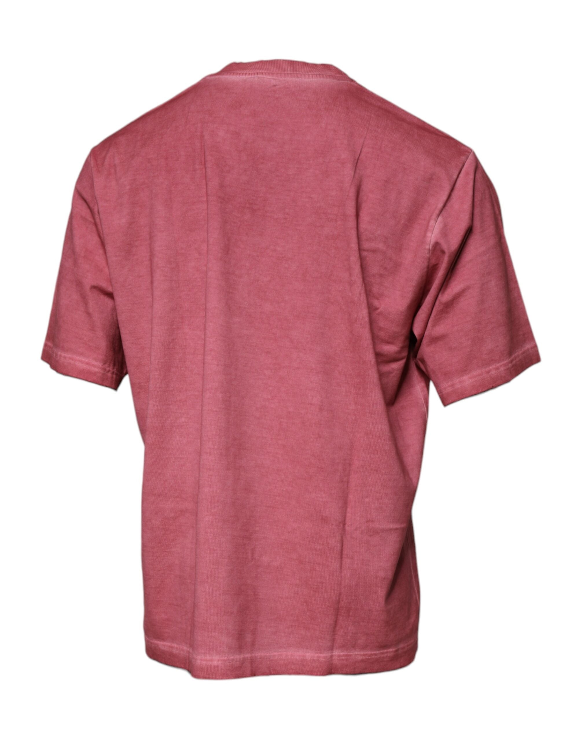Camiseta de algodón con cuello redondo y estampado del logotipo rosa de Dolce & Gabbana-4