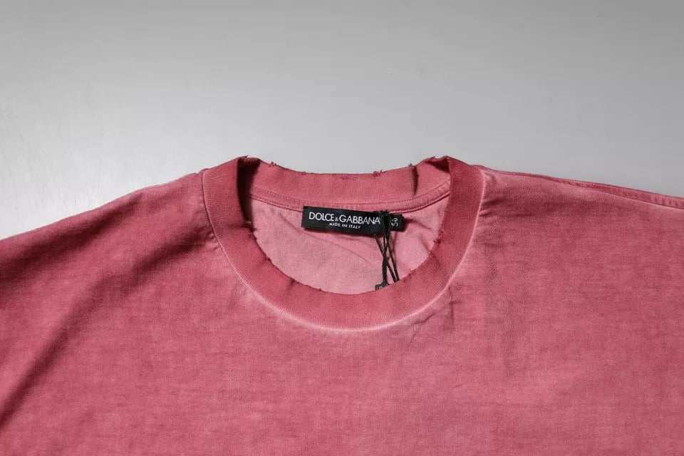 Camiseta de algodón con cuello redondo y estampado del logotipo rosa de Dolce & Gabbana-5