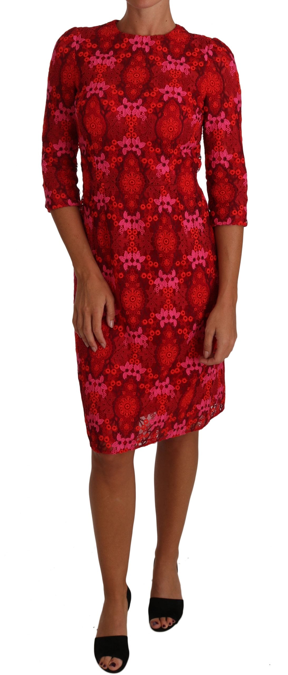 Dolce & Gabbana Floral gehäkeltes Spitzenkleid in Rot-Rosa-1