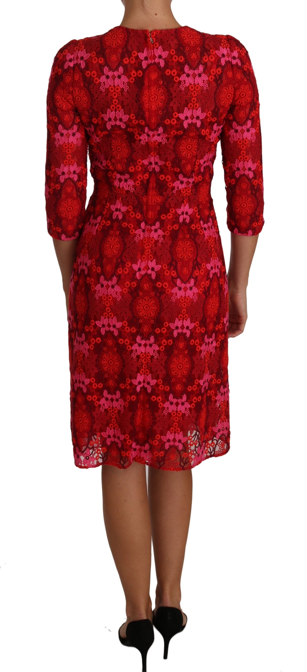 Dolce & Gabbana Floral gehäkeltes Spitzenkleid in Rot-Rosa-2